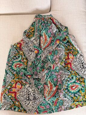 Halter Neck Paisley Print Tank - Teal Multi